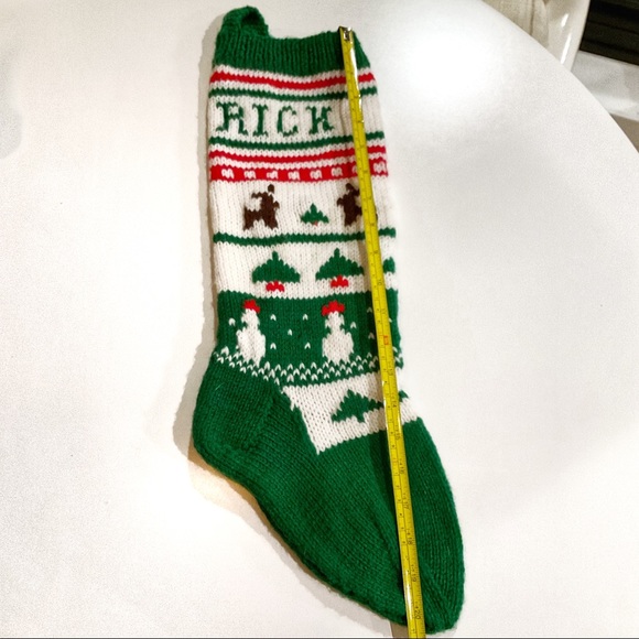 🛑 VTG Christmas Stocking, Personalized with “Rick”, Trees, Reindeer & Snowman - Picture 4 of 4